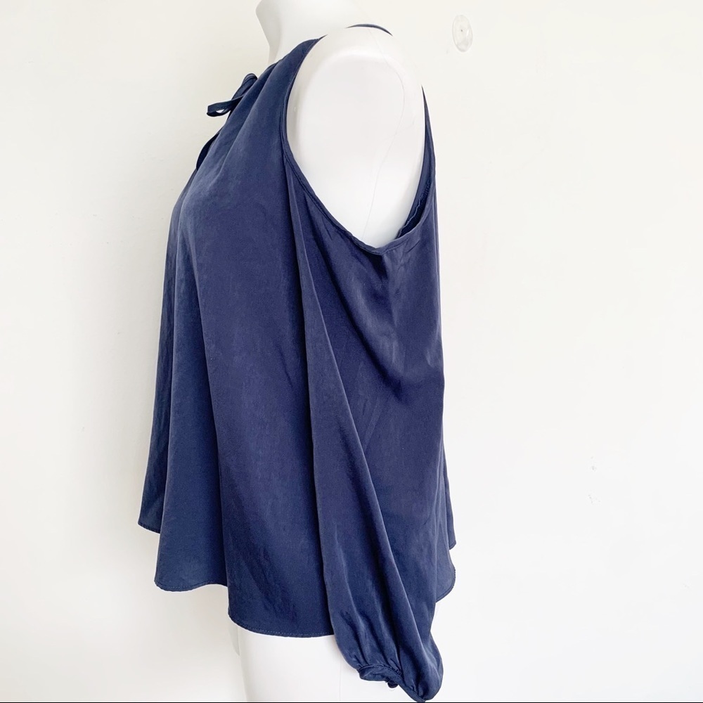 AQUA cold shoulder BLOUSE TOP satin silky blue SMALL long sleeve - Picture 8 of 13